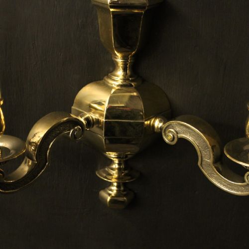 ENGLISH PAIR OF BRASS TWIN ARM ANTIQUE WALL LIGHTS - ADDITIONAL PHOTO 7