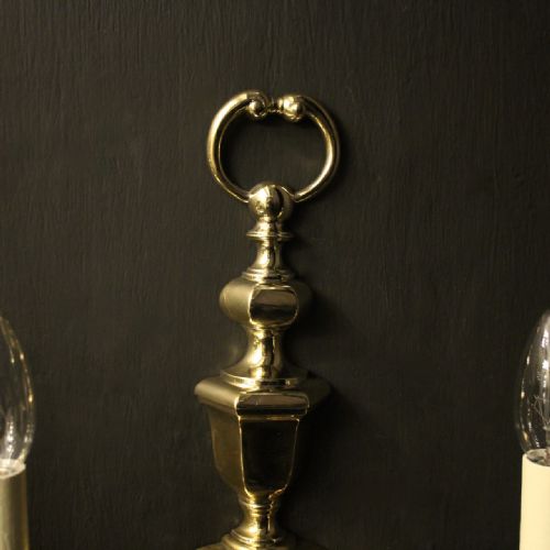 ENGLISH PAIR OF BRASS TWIN ARM ANTIQUE WALL LIGHTS - ADDITIONAL PHOTO 8