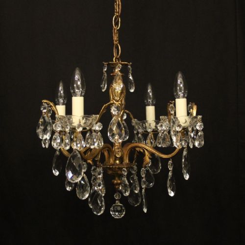 french gilded brass 4 light antique chandelier - CATEGORY: ANTIQUE LIGHTING - DATED 1920