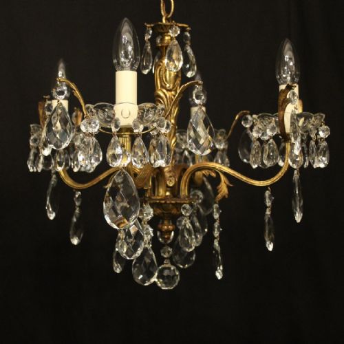 FRENCH GILDED BRASS 4 LIGHT ANTIQUE CHANDELIER - ADDITIONAL PHOTO 1