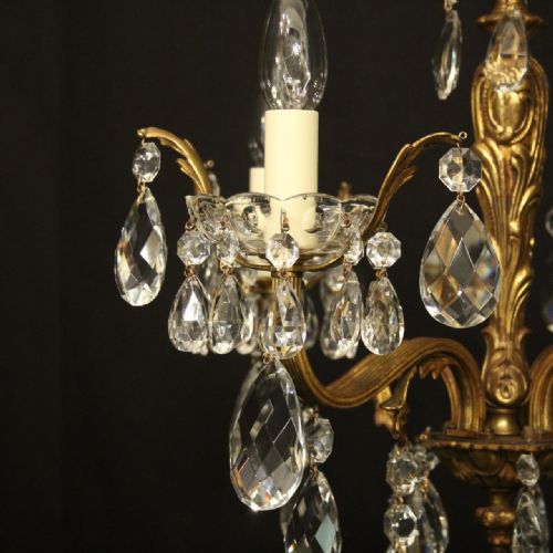 FRENCH GILDED BRASS 4 LIGHT ANTIQUE CHANDELIER - ADDITIONAL PHOTO 2
