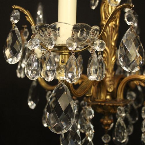FRENCH GILDED BRASS 4 LIGHT ANTIQUE CHANDELIER - ADDITIONAL PHOTO 3