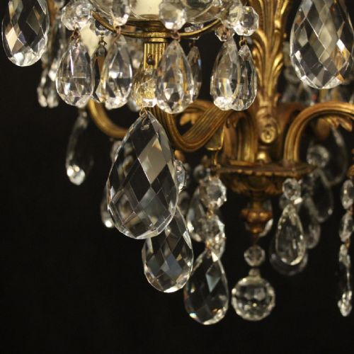 FRENCH GILDED BRASS 4 LIGHT ANTIQUE CHANDELIER - ADDITIONAL PHOTO 4