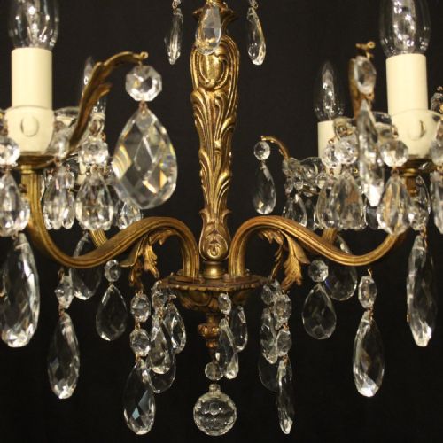 FRENCH GILDED BRASS 4 LIGHT ANTIQUE CHANDELIER - ADDITIONAL PHOTO 5