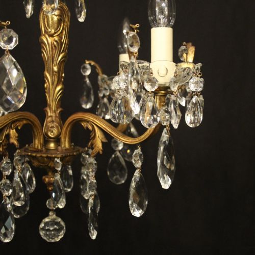 FRENCH GILDED BRASS 4 LIGHT ANTIQUE CHANDELIER - ADDITIONAL PHOTO 6