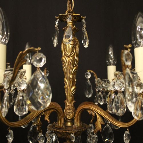 FRENCH GILDED BRASS 4 LIGHT ANTIQUE CHANDELIER - ADDITIONAL PHOTO 7