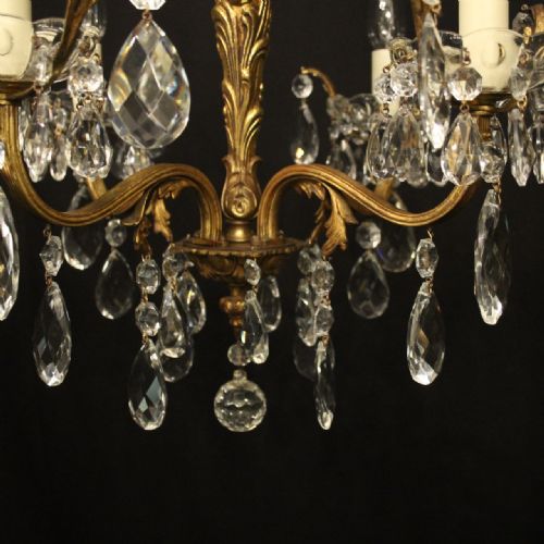 FRENCH GILDED BRASS 4 LIGHT ANTIQUE CHANDELIER - ADDITIONAL PHOTO 8
