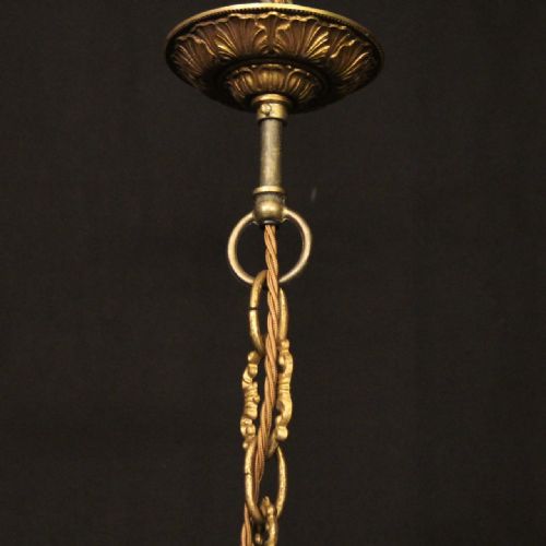 FRENCH GILDED BRASS 4 LIGHT ANTIQUE CHANDELIER - ADDITIONAL PHOTO 9