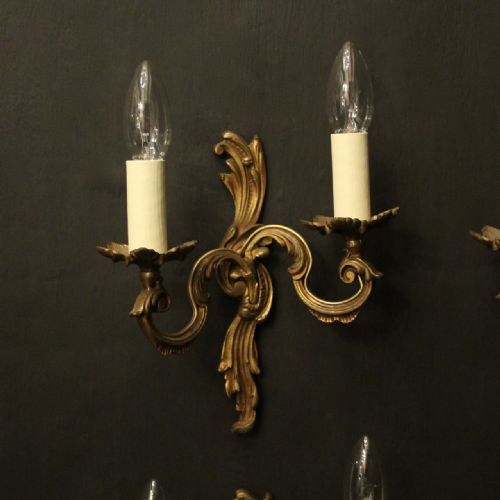 FRENCH SET OF 6 GILDED TWIN ARM ANTIQUE WALL LIGHTS - ADDITIONAL PHOTO 1