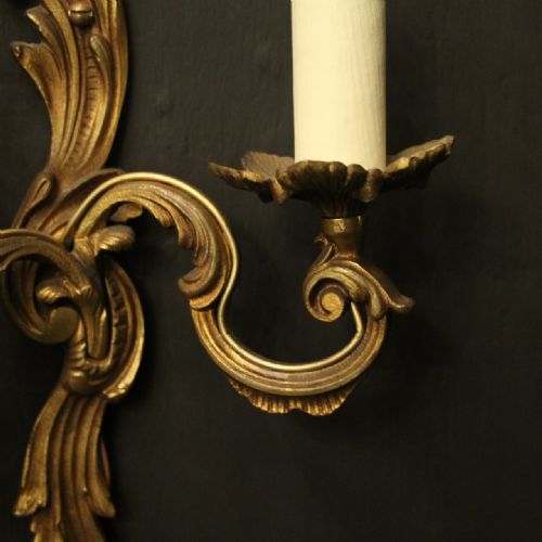 FRENCH SET OF 6 GILDED TWIN ARM ANTIQUE WALL LIGHTS - ADDITIONAL PHOTO 2