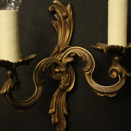 FRENCH SET OF 6 GILDED TWIN ARM ANTIQUE WALL LIGHTS - ADDITIONAL PHOTO 3