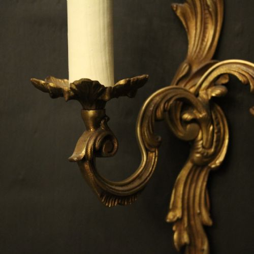 FRENCH SET OF 6 GILDED TWIN ARM ANTIQUE WALL LIGHTS - ADDITIONAL PHOTO 4