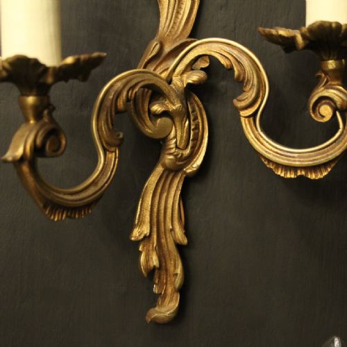 FRENCH SET OF 6 GILDED TWIN ARM ANTIQUE WALL LIGHTS - ADDITIONAL PHOTO 6