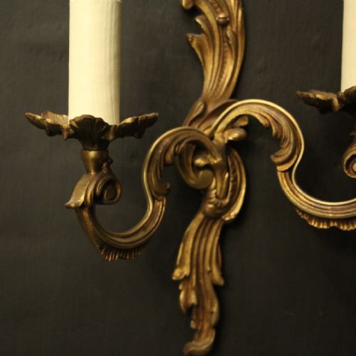 FRENCH SET OF 6 GILDED TWIN ARM ANTIQUE WALL LIGHTS - ADDITIONAL PHOTO 7