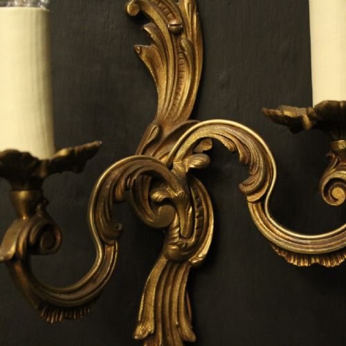 FRENCH SET OF 6 GILDED TWIN ARM ANTIQUE WALL LIGHTS - ADDITIONAL PHOTO 8