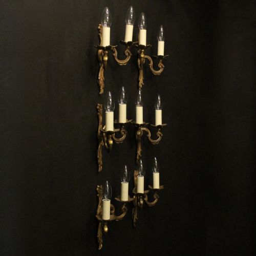 FRENCH SET OF 6 GILDED TWIN ARM ANTIQUE WALL LIGHTS - ADDITIONAL PHOTO 9