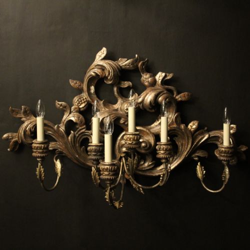 florentine silver giltwood 6 arm antique wall light - CATEGORY: ANTIQUE LIGHTING - DATED 19TH CENTURY