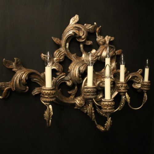 FLORENTINE SILVER GILTWOOD 6 ARM ANTIQUE WALL LIGHT - ADDITIONAL PHOTO 1
