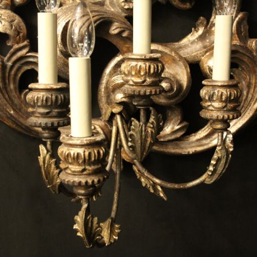 FLORENTINE SILVER GILTWOOD 6 ARM ANTIQUE WALL LIGHT - ADDITIONAL PHOTO 2