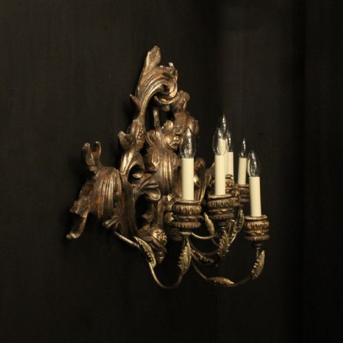 FLORENTINE SILVER GILTWOOD 6 ARM ANTIQUE WALL LIGHT - ADDITIONAL PHOTO 9