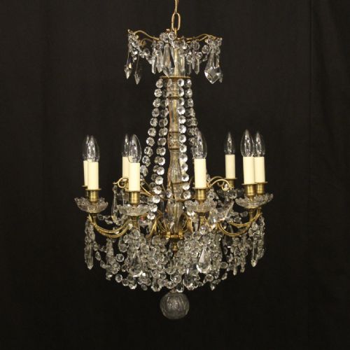 french 19th century gilded bronze crystal chandelier - CATEGORY: ANTIQUE LIGHTING - DATED 19TH CENTURY