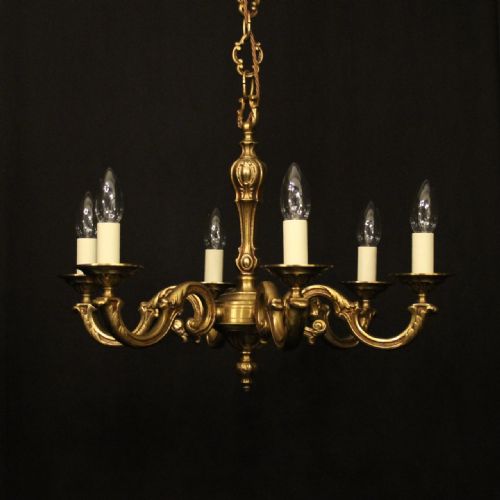 french gilded bronze 6 light antique chandelier - CATEGORY: ANTIQUE LIGHTING - DATED 1930