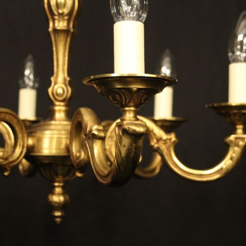 FRENCH GILDED BRONZE 6 LIGHT ANTIQUE CHANDELIER - ADDITIONAL PHOTO 1
