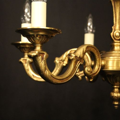 FRENCH GILDED BRONZE 6 LIGHT ANTIQUE CHANDELIER - ADDITIONAL PHOTO 2