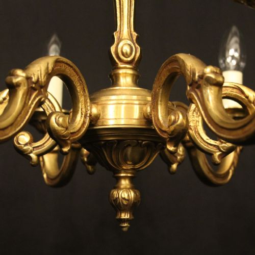 FRENCH GILDED BRONZE 6 LIGHT ANTIQUE CHANDELIER - ADDITIONAL PHOTO 3