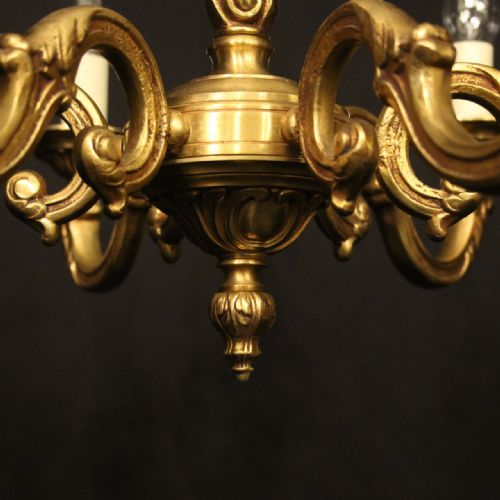 FRENCH GILDED BRONZE 6 LIGHT ANTIQUE CHANDELIER - ADDITIONAL PHOTO 4