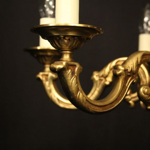 FRENCH GILDED BRONZE 6 LIGHT ANTIQUE CHANDELIER - ADDITIONAL PHOTO 5