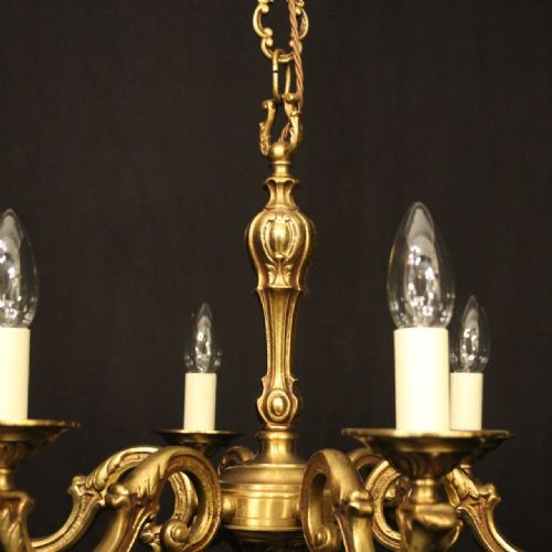 FRENCH GILDED BRONZE 6 LIGHT ANTIQUE CHANDELIER - ADDITIONAL PHOTO 7