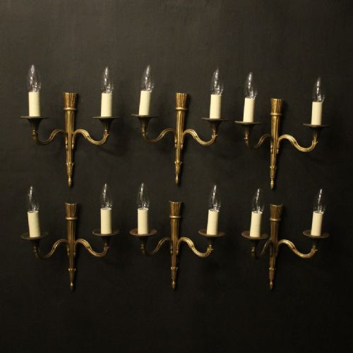 french set of 6 gilded empire wall lights - CATEGORY: ANTIQUE LIGHTING - DATED 1920