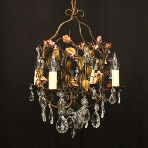 french toleware 4 light birdcage chandelier - CATEGORY: ANTIQUE LIGHTING - DATED 1930