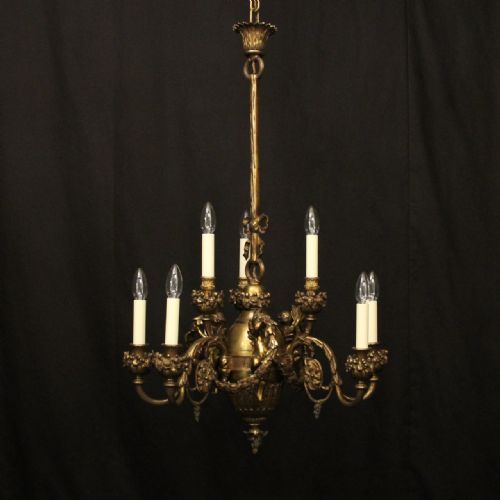 french 19th c gilded bronze 9 light antique chandelier - CATEGORY: ANTIQUE LIGHTING - DATED 19TH CENTURY
