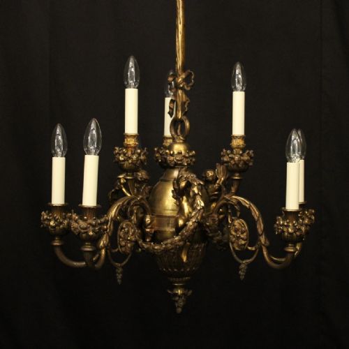 FRENCH 19TH C GILDED BRONZE 9 LIGHT ANTIQUE CHANDELIER - ADDITIONAL PHOTO 1