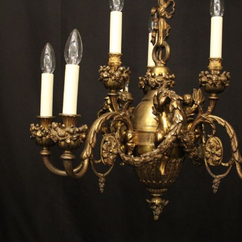 FRENCH 19TH C GILDED BRONZE 9 LIGHT ANTIQUE CHANDELIER - ADDITIONAL PHOTO 2