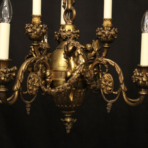 FRENCH 19TH C GILDED BRONZE 9 LIGHT ANTIQUE CHANDELIER - ADDITIONAL PHOTO 3