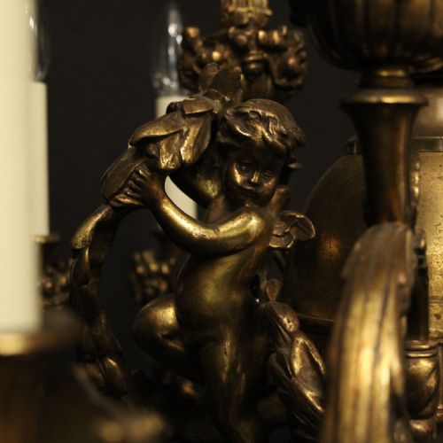 FRENCH 19TH C GILDED BRONZE 9 LIGHT ANTIQUE CHANDELIER - ADDITIONAL PHOTO 4