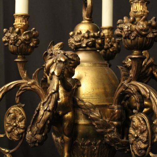 FRENCH 19TH C GILDED BRONZE 9 LIGHT ANTIQUE CHANDELIER - ADDITIONAL PHOTO 6