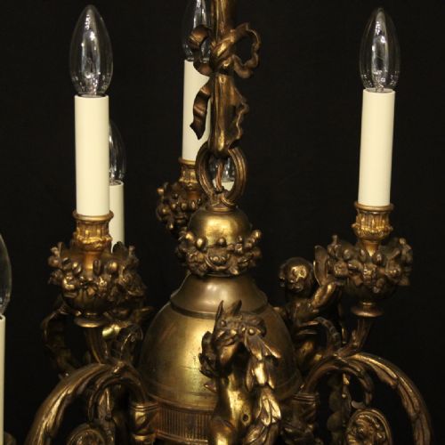 FRENCH 19TH C GILDED BRONZE 9 LIGHT ANTIQUE CHANDELIER - ADDITIONAL PHOTO 7