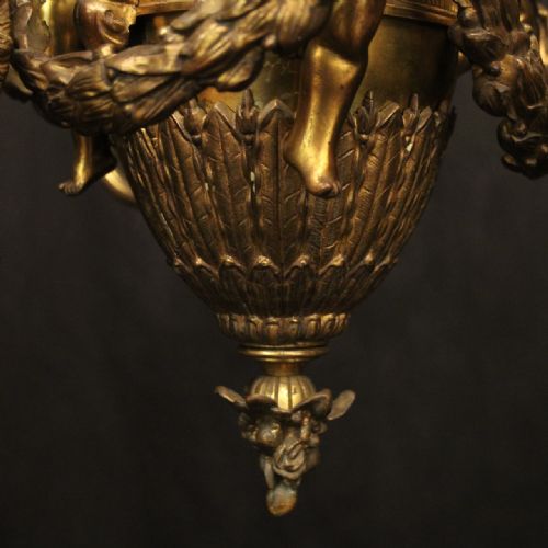 FRENCH 19TH C GILDED BRONZE 9 LIGHT ANTIQUE CHANDELIER - ADDITIONAL PHOTO 8