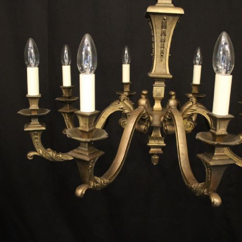 FRENCH BRONZE 8 LIGHT ANTIQUE CHANDELIER - ADDITIONAL PHOTO 1