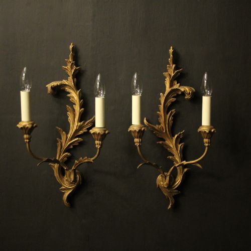 italian pair of giltwood twin arm wall lights - CATEGORY: ANTIQUE LIGHTING - DATED 1920