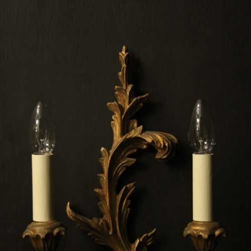 ITALIAN PAIR OF GILTWOOD TWIN ARM WALL LIGHTS - ADDITIONAL PHOTO 1