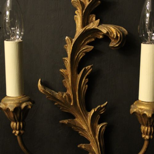 ITALIAN PAIR OF GILTWOOD TWIN ARM WALL LIGHTS - ADDITIONAL PHOTO 2