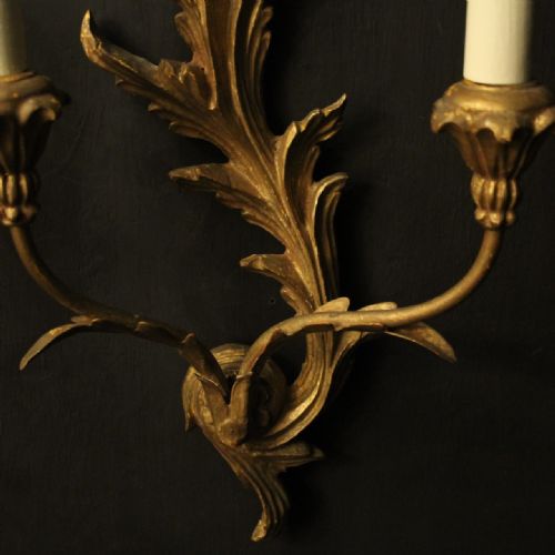 ITALIAN PAIR OF GILTWOOD TWIN ARM WALL LIGHTS - ADDITIONAL PHOTO 3