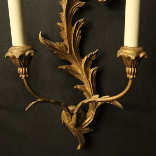 ITALIAN PAIR OF GILTWOOD TWIN ARM WALL LIGHTS - ADDITIONAL PHOTO 6