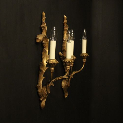 ITALIAN PAIR OF GILTWOOD TWIN ARM WALL LIGHTS - ADDITIONAL PHOTO 9