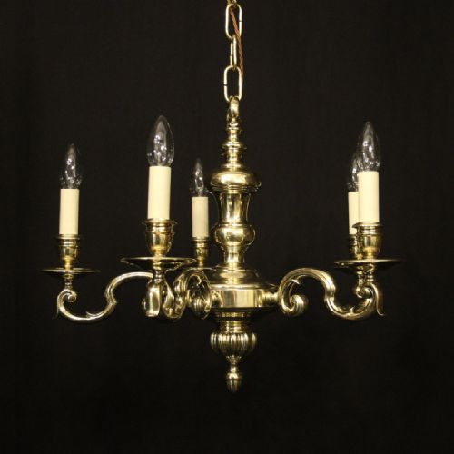 english brass 5 light antique chandelier - CATEGORY: ANTIQUE LIGHTING - DATED 1910